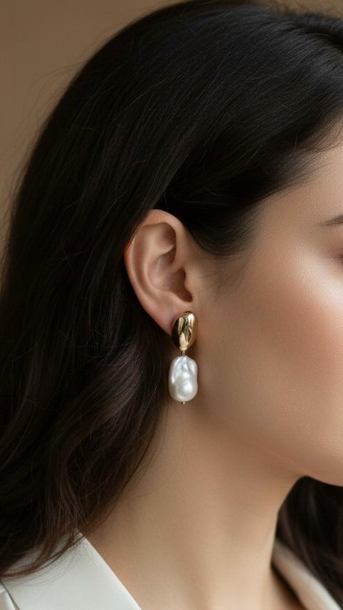 Brinco pérola barroca ouro 18k