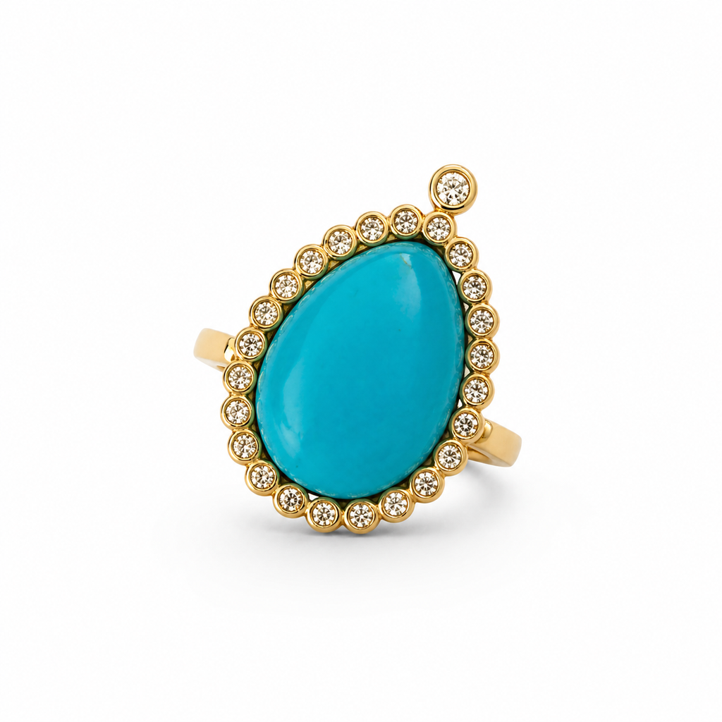 Anel turquesa 25 diamantes